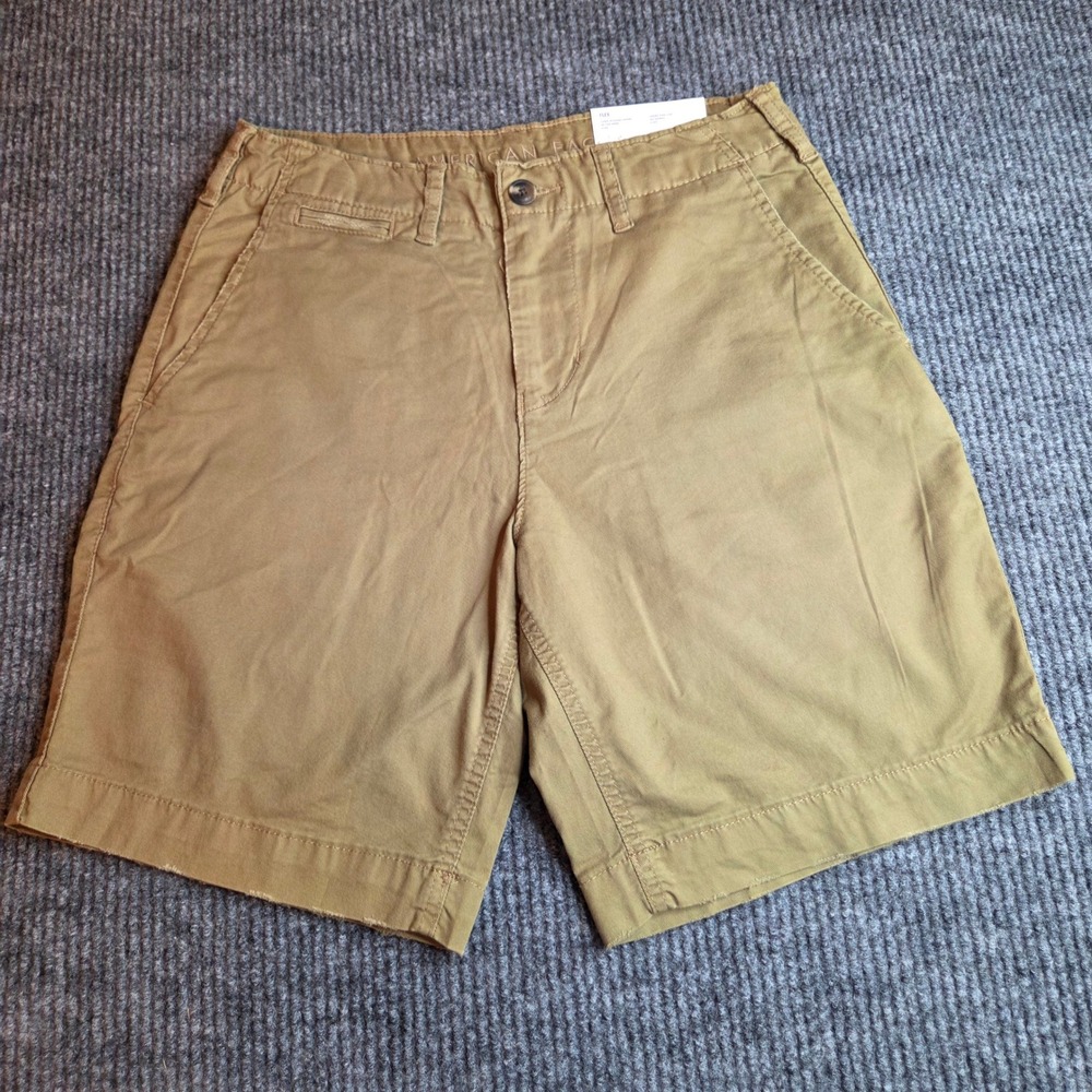 American Eagle Mens 29 Lived-In Khaki Shorts Flex Tan At The Knee Chino New